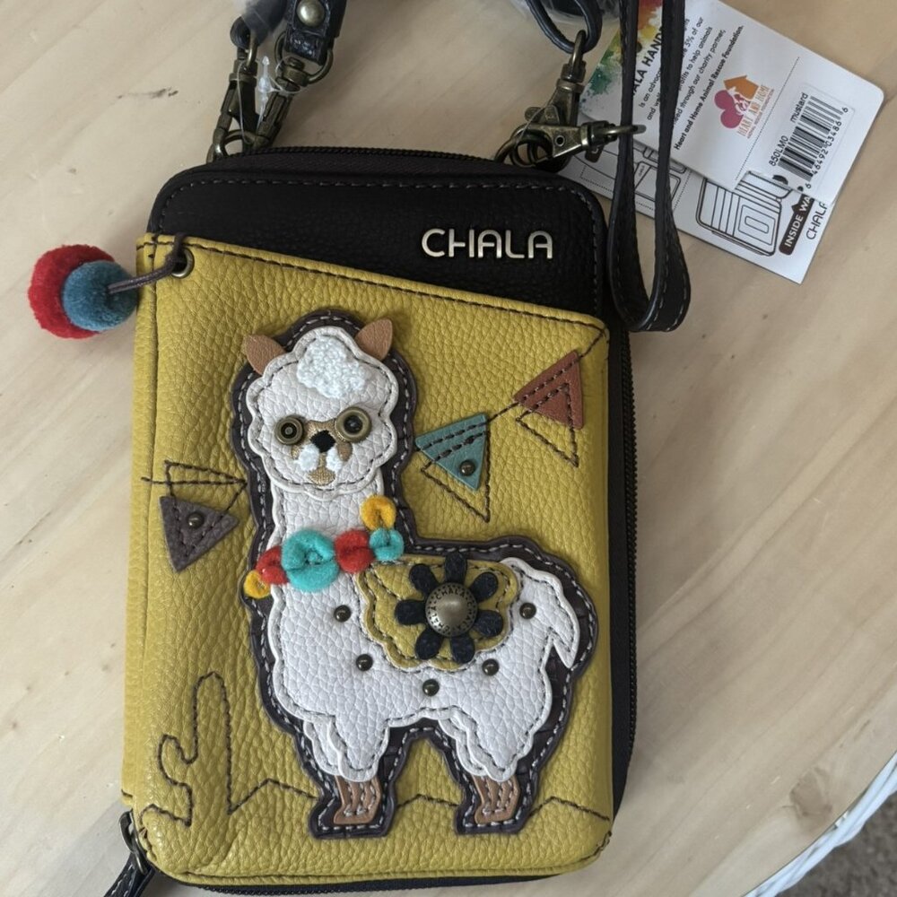 Chala Llama Mustard Yellow Leather Zip Around Wristlet Cell phone Purse - NWT